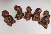 5 monks playing cards Vintage wax figurines German wax ornaments 7 cm tall 3"
